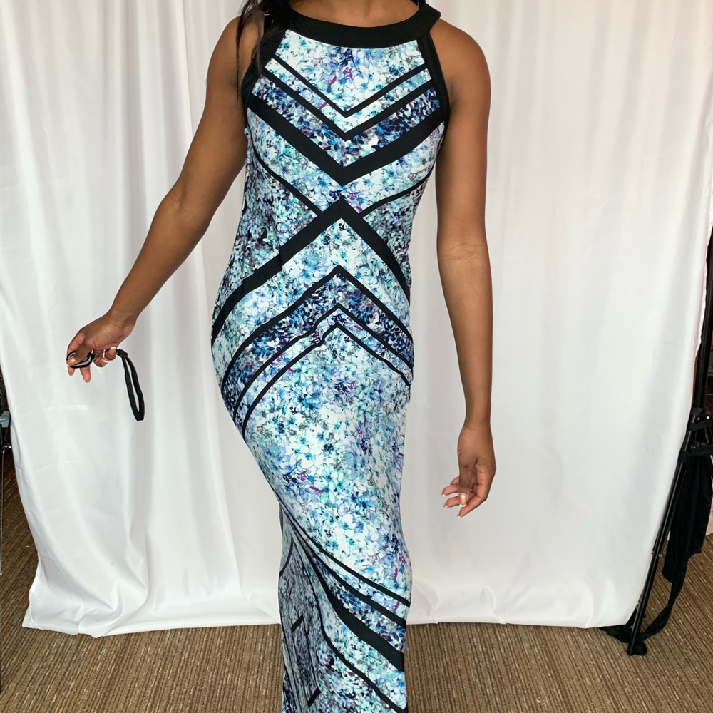Blue floral printed maxi dress